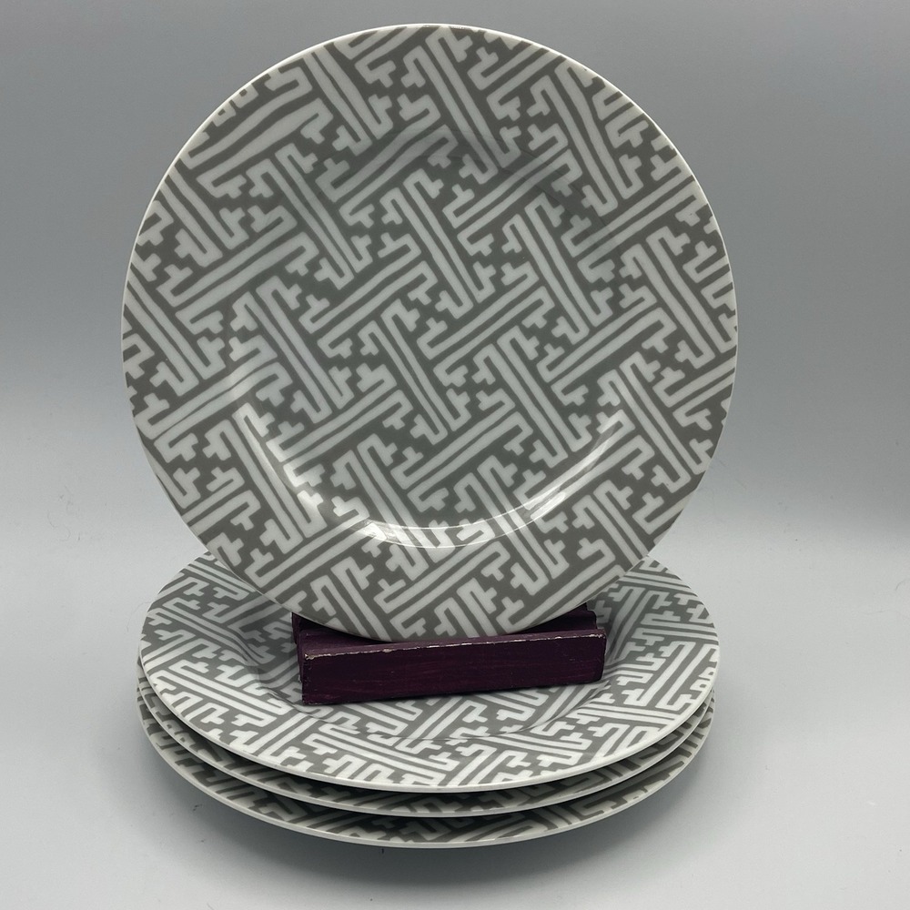 Fitz & Floyd Oriental Geometric Gray Salad Plates Set of Four